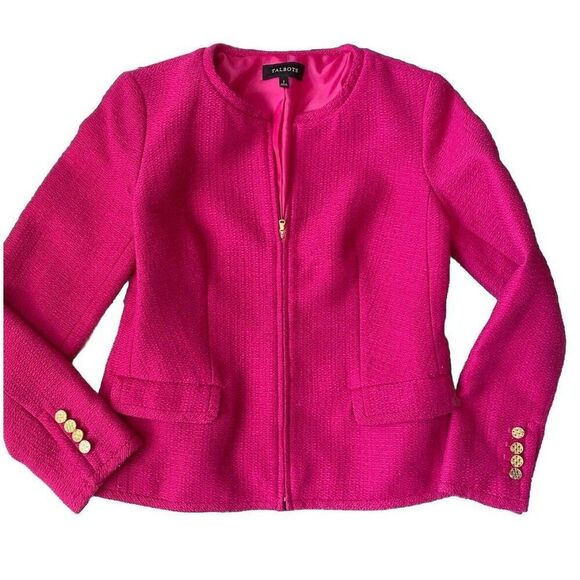 Talbots Blazer Top Jacket 2 Fuchsia Magenta Pink Gold Buttons Knit Bright - Picture 1 of 8